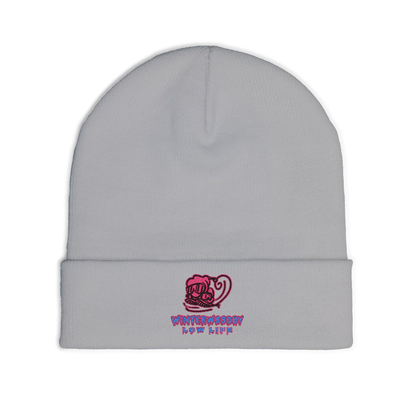 Embroidered Coffee Cup Knit Beanie — Cozy Rose Café Design